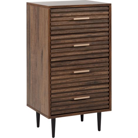 Cómoda moderna 4 cajones almacenaje estructura de MDF patas de hierro madera oscura Keith (1/5)