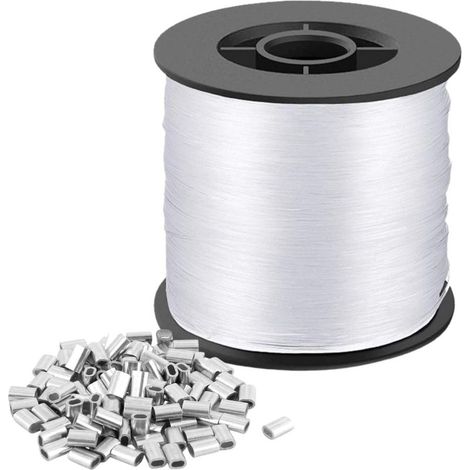 0,8 mm x 200 m de fil en nylon transparent indéchirable avec 100 manchons à sertir en aluminium, fil de pêche, fil de pêche, pour bricolage, pêche, bricolage, bijoux, suspension (1/5)