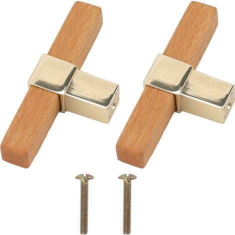 Poignées d'armoire en bois à trou unique, 2 pièces, boutons de poignée de porte pour tiroir de cuisine, placard, doré (1/5)