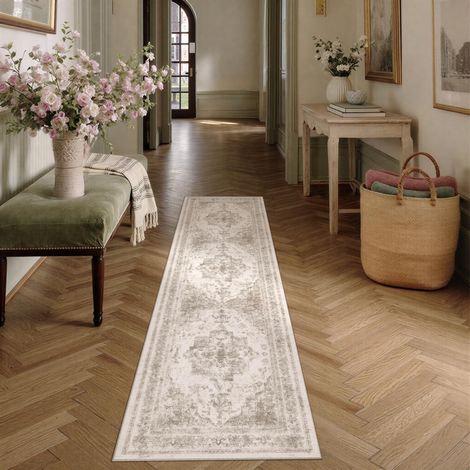 Vintage Tapis Salon 80x400cm Beige Lavable en Machine Rug AntidéRapant Carpet,Chambre Adulte Grand Rugs,Descente de Lit,Interieur Doux Poil Ras,Salle a Manger Carpets,Bureau (1/5)