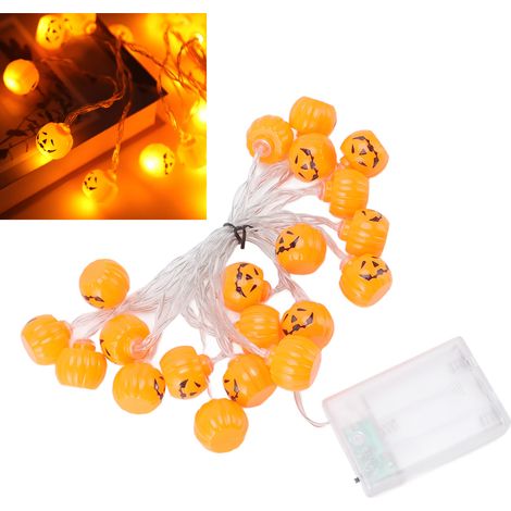 Guirlande lumineuse citrouille d'Halloween, 20 LED, 2 modes : fixe et clignotant, pour décorer escaliers, rampes et jardins. (1/5)