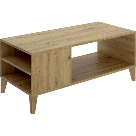 Table basse rectangulaire avec niches de rangement, coloris chêne naturel - Hauteur 42 x Longueur 100 x Profondeur 50 cm (1/4)