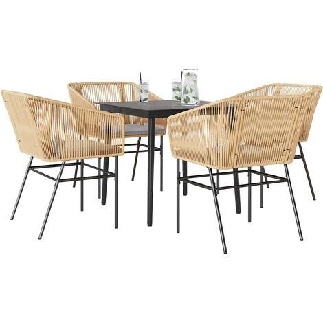 Ensemble à manger jardin coussins 5 pcs-Salon de jardin marron poly rotin verre 127931 (1/5)