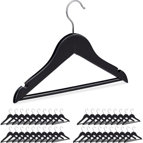 40x Grucce per Bambini, Set Stampelle, Gancio Girevole a 360°, Tacche Laterali, Asta per i Pantaloni, in Legno, Nere