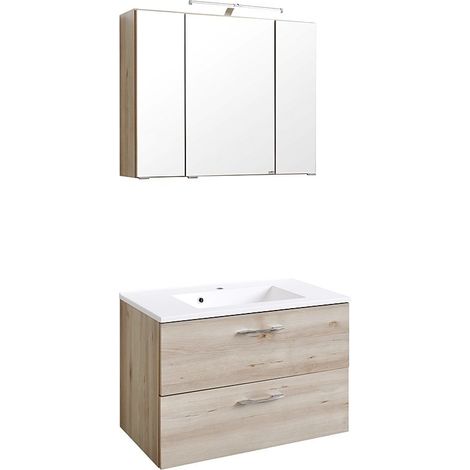 Waschtisch & Spiegelschrank Set BERGAMO-03, Buche Iconic Nb., B x H x T ca.: 80 x 200 x 48cm (1/5)