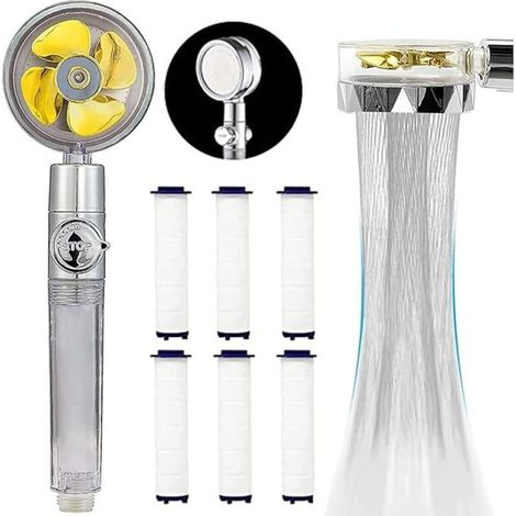 Hand shower. Water-saving shower head. 360° rotating high-pressure shower head. Three-stage filtration system. 6 replaceable PP pads (gold) (1/5)