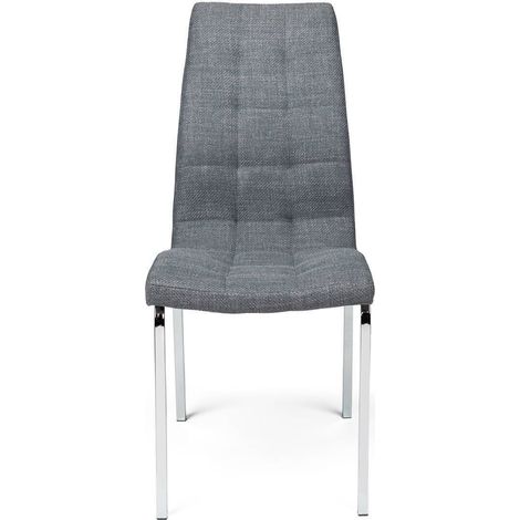 Silla de comedor ALEX tapizada en tela y patas de metal cromadas  GRIS (1/5)