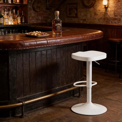 MEUBLIV Tabouret de bar blanc réglable en hauteur, pivotant 360°, 1 pièce, en bois et métal (1/5)