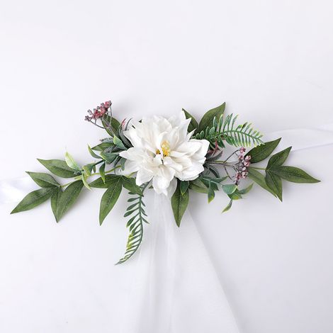 Les commandes personnalisées commencent à partir de 60 pièces. Décorations de chaises : fleurs artificielles blanches + maille de 1,5 m x 1 m (ensemble de 6 pièces en boîte : 6 fleurs + 6 morceaux de