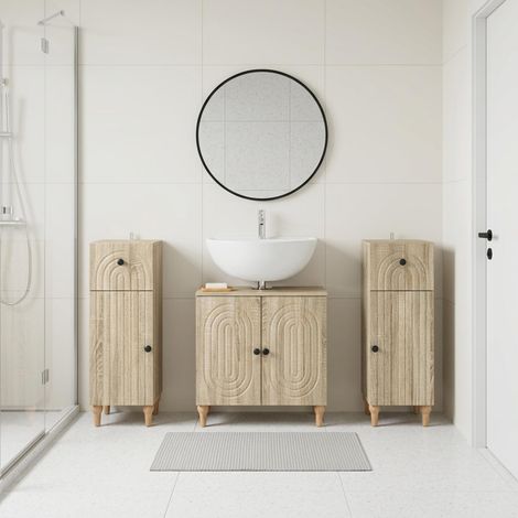 vidaXL 3 Piece Bathroom Cabinet Set ALKMAAR Sonoma Oak Engineered Wood (1/5)