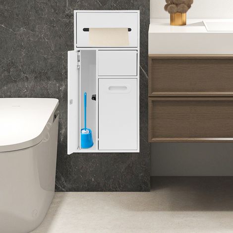 Badezimmer Nische aus Edelstahl 304, Eingebauter Mülleimer, Toilettenpapierhalter, WC-Bürstenhalter, 3-in-1 (1/5)