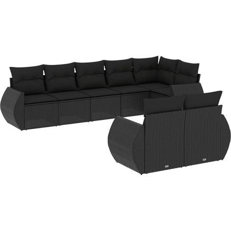 Set Divani da Giardino con Cuscini 8 pz Nero in Polyrattan vidaXL (1/3)
