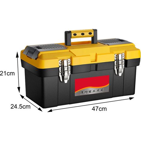 Boîte à outils portable à 2 niveaux pour électricien domestique, rangement d'outils et de quincaillerie, en plastique épais de 50,8 cm (20 po), boucle en fer haut de gamme, 45,5 x 24 x 20 cm (20 po). (1/2)