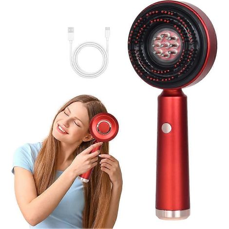 Appareil de massage capillaire électrique 3 en 1 avec brosse de massage, applicateur d'huile capillaire et thérapie par la lumière rouge.