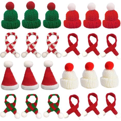 Set di 24 mini cappelli e sciarpe natalizie, mini cappelli lavorati a maglia, bottiglie decorative natalizie, mini cappelli lavorati a maglia per lavori creativi, mini sciarpe (1/5)