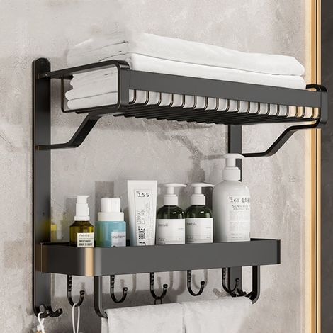 Gun Grey Double-Tier Punch-Free Bathroom Storage Rack 57cm W x 21.5cm D x 42cm H (1/5)