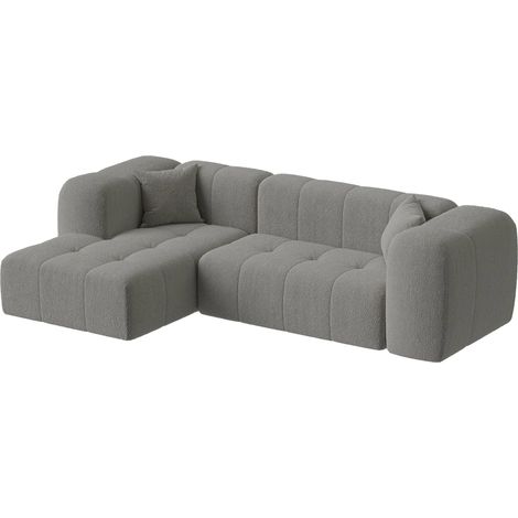 LAYANE Canapé d'angle tissu bouclette gris - Angle gauche (1/5)