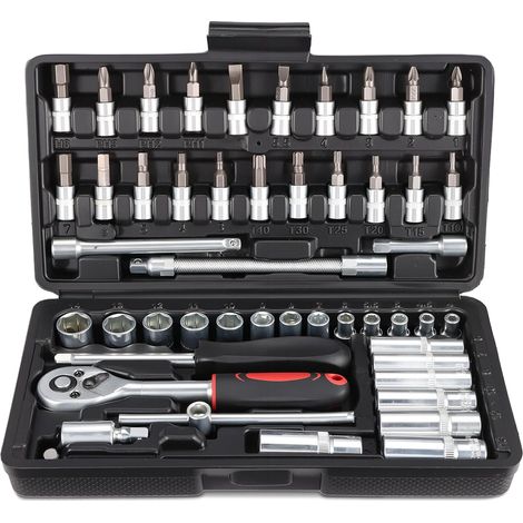 53PCS Coffret de Douilles, Coffret de Embouts, Jeu Coffret Douille Clé à Cliquet de Dégagement, Coffret de Douilles et Embouts Clés à Cliquet 1/4" 72 Dents