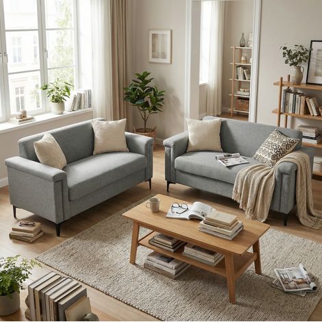 Sofá de 2 plazas, 172x73.5 cm, de tejido suave y transpirable, con espuma de alta densidad, gris claro (1/5)