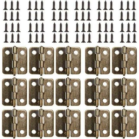 18 x 15 mm Charnière Plate, 50Pièces Mini Charnière Rétro en Bronze Antique, Durable et Robuste Charniere Porte avec 200 Vis pour Boîte Coffre à Bijoux Cabinet DIY Accessoires (Bronze) (1/4)