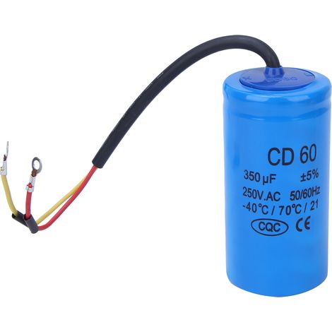 Condensateur de démarrage moteur CD60 350uF 250V AC, capacité 350MFD, composant électrique pour moteur à courant alternatif, démarrage et fonctionnement, boîtier robuste. (1/5)