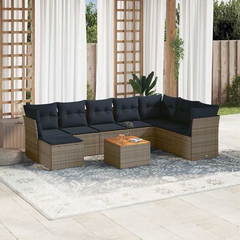 9-teiliges Gartensofa-Set mit Kissen, grau, Polyrattan (1/5)