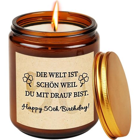 Duftkerze im Glas Lavendel für 50. Geburtstag – Geschenk für Frauen