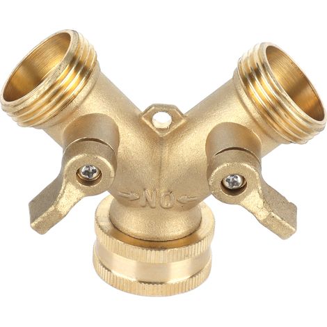 Conector en Y de latón de 2 vías G3/4 con válvula de bola para jardín e invernadero. (1/5)