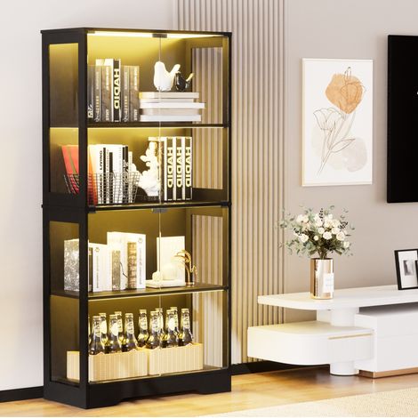 Vitrina de cristal de 4 niveles con LED y sensor inteligente, 80 x 35 x 165 cm, negra DESVIAE (1/5)