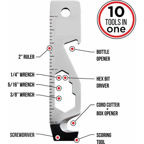Impérial Carte multi-outils 10 en 1 pour le camping et les activités de plein air : tournevis, clé, ouvre-bouteille, etc. (1/5)