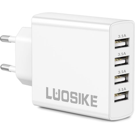 15.5W Chargeur USB-A Multiple, 4-Port Prise Secteur USB 5V/3.1A (1/5)