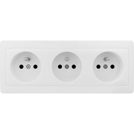 Bloc 3 prises avec terre saillie triple prise 2P+T 16A précâblée saillie Blanc Célesta Bloc à Câbler avec 3 Prises/2 Pôles/Terre de 16 Ampères 3680 W 230 V Blanc