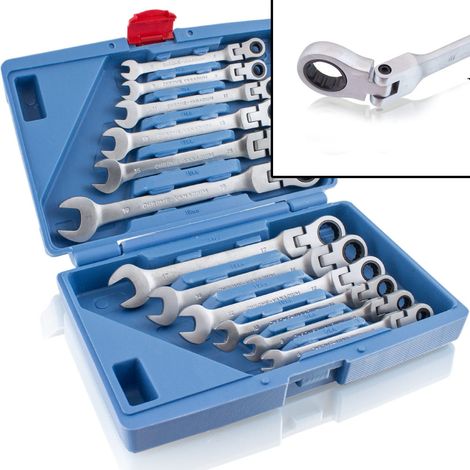 12 Teiliges Ratschenschlüssel Ratschen Ringschlüssel Knarren Ratschen 72 Zähne / 5 Grad Rückstellwinkel / Größen 6mm bis 19mm (1/5)
