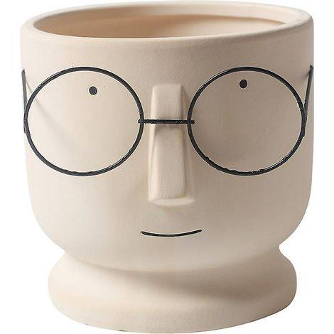 Vase Visage Créatif Pot Fleur Cactus Plantes pour Déco Maison Bureau Mariage, Pot à Fleurs en Ciment Tête, Petit Potager Céramique pour Succulentes - Blanc Gris 17x1 (1/5)