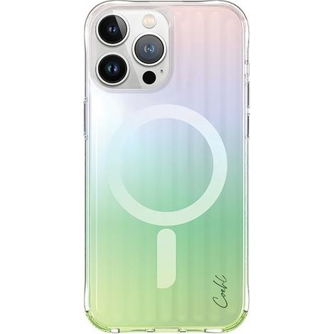 Funda UNIQ Coehl Linear para iPhone 15 Pro Max de 6,7" con carga magnética, color ópalo/iridiscente