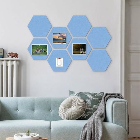 Tableau Liège Hexagonal - 12 mm Épaisseur - Pour Bureau Maison Salle De Classe - Lot De 8 Panneaux Avec 80 Punaises Et Adhésifs Amovibles (1/5)