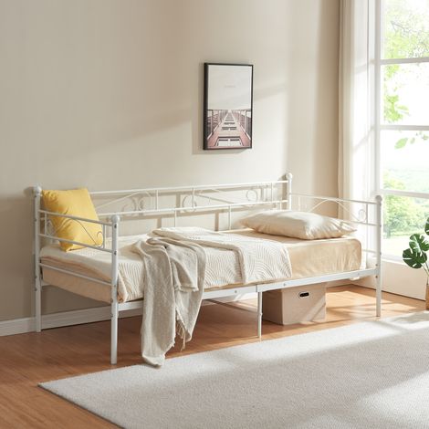 Struttura Divano con Zona di Riposo 90x200 cm Letto Singolo in Acciaio Bianco [en.casa] (1/5)