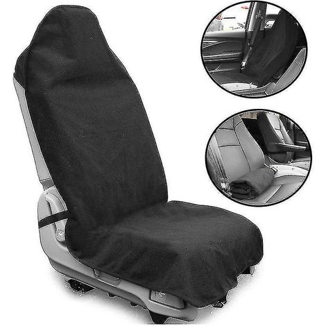 Housse de siège universelle pour voiture, en tissu éponge imperméable et absorbant la transpiration, idéale pour le yoga, la natation et la plage. Noir. (1/5)
