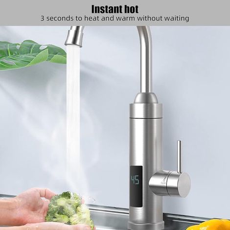 Grifo de cocina, acero inoxidable, grifo eléctrico de cocina, 220 V, 3000 W, pantalla LED de temperatura, accesorio, grifo de agua caliente (1/5)