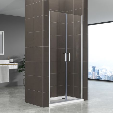Saniverre – Porte de douche battante 180 cm – Largeur réglable 97 à 100 cm – Verre de sécurité 6 mm – Charnières à came levante pour étanchéité
