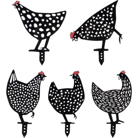 Lot de 5 piquets poulets acryliques statuettes animales noires décoration jardin extérieur (1/5)