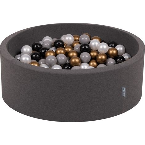 KiddyMoon 90X30cm/300 Balles ∅ 7Cm Piscine À Balles Pour Bébé Rond Fabriqué En UE, Gris Foncé:Noir/Perle/Or/Gris (1/5)