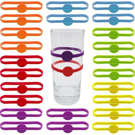 Marque-Verres, marqueurs de boissons en silicone, Autocollants d'identification de verre de fête, étiquettes de marqueur d'identification, pendentifs en Silicone (24 pièces, 6 couleurs) (1/3)