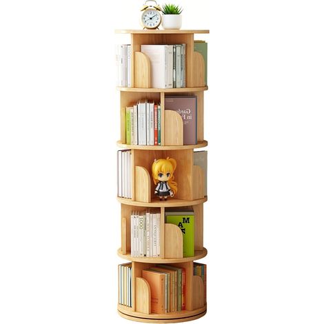 Bibliothèque pivotante 360° gain de place pour petits espaces, étagère rotative compacte en MDF finition bois clair, idéale salon, chambre ou bureau CHICFURN (1/5)