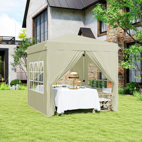 2,5 x 2,5 m Pop-up-Pavillon mit Seitenwänden und Tragetasche, UPF50+ höhenverstellbares Gartenzelt, Cremeweiß