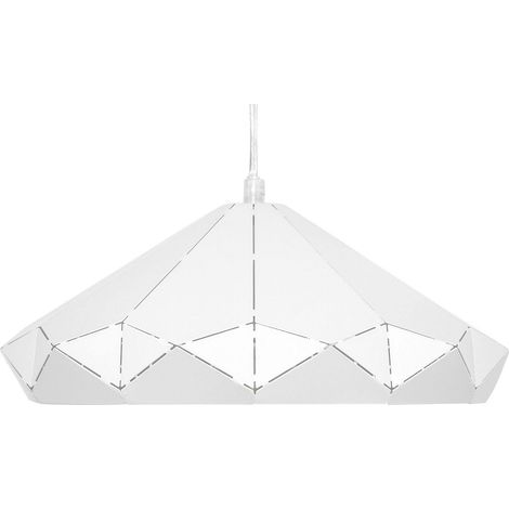 Lampadario Metallo Bianco Paralume Geometrico Stile Industriale 112 cm Nevola