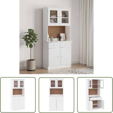 The Living Store Buffet ALTA blanc 77x35x165 cm bois massif de pin - Buffet Design Moderne - Meuble Rangement - Armoire Blanche - Mobilier Salon - Buffet Bois Massif (1/5)