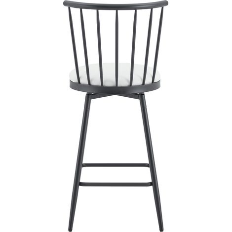 Tabouret de bar dossier Windsor en métal avec assise rembourrée en cuir régénéré blanc, style industriel pour cuisine, îlot, bistrot - CHICFURN (1/5)