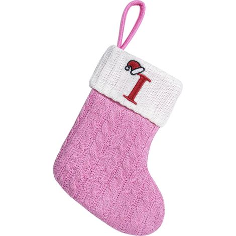 Chaussette De Noël - Tricotée En Fibre De Polyester - Brodée Avec Initiale - Pour Décoration De Sapin Ou Cheminée - 2 Pièces (1/5)