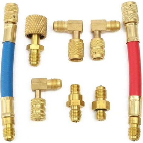Kit de mangueras para aire acondicionado de 8 piezas, adaptador de conversión R134a/R12, herramientas para reparación de aire acondicionado automotriz. (1/4)